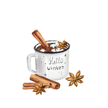 Watercolor christmas cup of cacao with spicy png