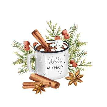 Watercolor christmas cup of cacao with spicy png