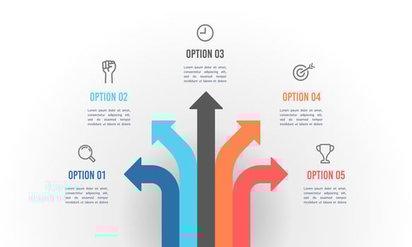 Infographic colorful arrow crossroads 5 options. vector