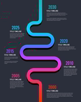Winding colorful road vertical infographic. Presentation of 7-time company milestones. vector