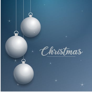 Vector Christmas banner with decorations. Merry Christmas text. silver ornaments on blue background