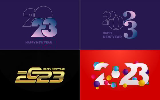 Set of logo design 2023 Happy New Year. 2023 number design template. Christmas decor 2023 Happy New Year symbols. Modern Xmas design for banner. social network. cover and calendar vector