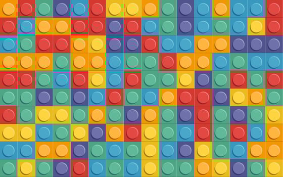 Perfect seamless pattern plastic parts. Bright kids Building brick vector