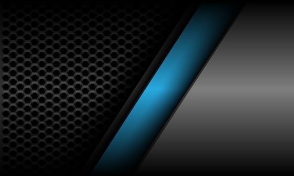 Abstract blue line slash geometric with grey metallic hexagon mesh design modern futuristic background vector
