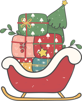 cute Christmas santa sleigh cartoon doodle hand drawn png