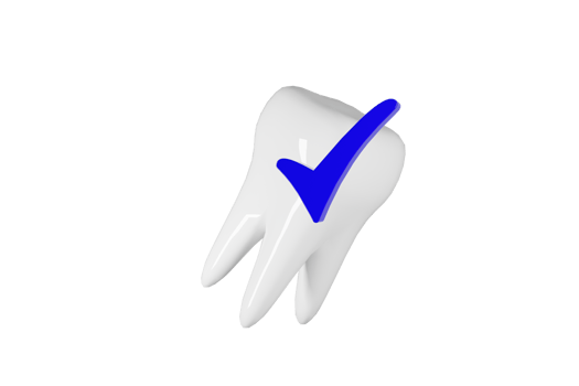 Whitening tooth and blue check mark. Dental clinic 3d render. png