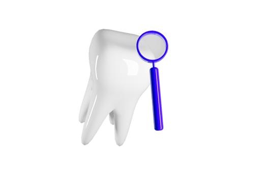 Whitening tooth and blue magnifier. Dental clinic 3d render. png