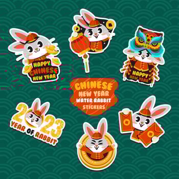Water Rabbit Cartoon Chinese New Year Stickers vector