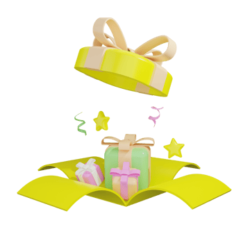 open giftbox with stars and ribbon png