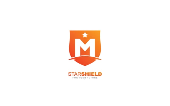 M logo shield for branding company. security template vector illustration for your brand.