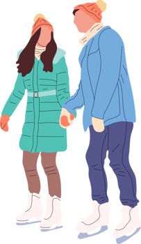 Couple skating. People on ice, winter outdoor activities. Happy sport man woman, active holiday dating  illustration. Active happy woman and man ride ice-skating png