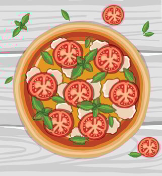 hand drawn pizza on cutting board. Vector