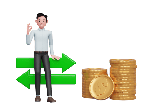 businessman in blue dress sitting on exchange rate icon with hand gesture ok finger png