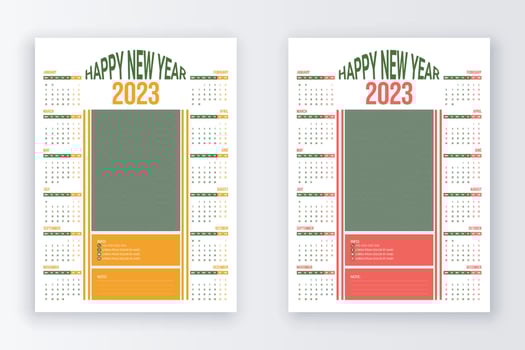 Calendar for 2023. Wall calendar design 2023 year. vector