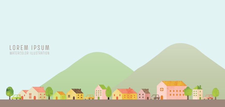 Vector townscape illustration for background and decoration. rearrangeable houses and trees