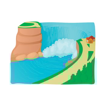 Waterfall landscape icon, cartoon style vector