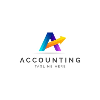 Accounting Financial Advisors Logo. Letter A with Arrow Up Symbol. Growth Cash. Increase money. Economy company. Finance Progress, Investment profit concept vector