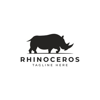 African Rhinoceros Standing Silhouette Logo Premium Vector. Rhino Side View vector
