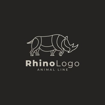 Rhino Line Art Linear Minimalistic Logo. Outline  Rhinoceros Flat Style Premium Vector