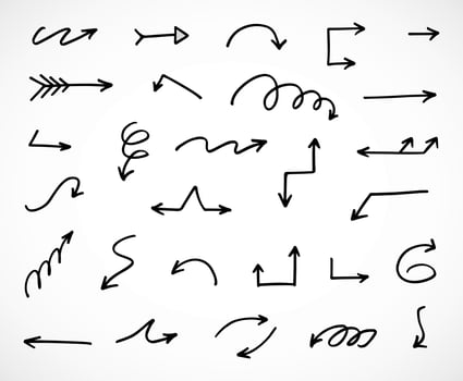 Vector set of hand drawn arrows, elements for presentation