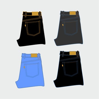Jeans, four colors black, blue, gray. The clothes are fashionable. pants illustration. vector