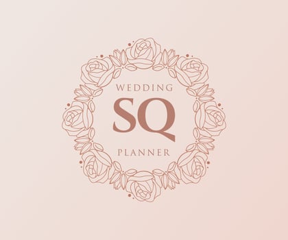 SQ Initials letter Wedding monogram logos collection, hand drawn modern minimalistic and floral templates for Invitation cards, Save the Date, elegant identity for restaurant, boutique, cafe in vector