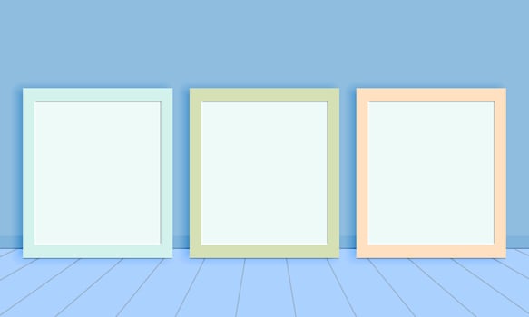 Vertical photo frame mockup on the floor leaning against the room wall vector