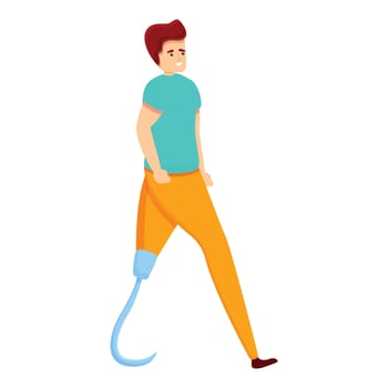 School boy with artificial leg icon, cartoon style vector