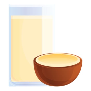 Coconut juice glass icon, cartoon style vector