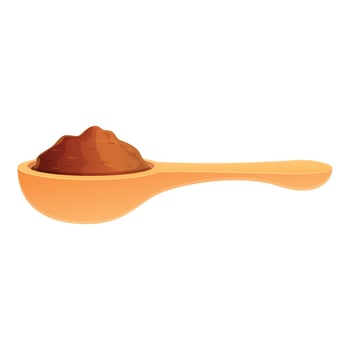 Cinnamon powder spoon icon, cartoon style vector