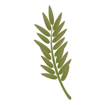 Rowan green branch icon, cartoon style vector