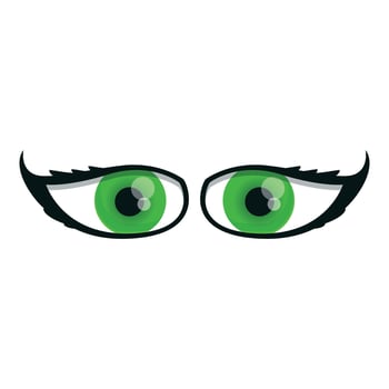 Green eyes icon, cartoon style vector