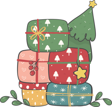 cute stacked of Christmas gift boxes cartoon doodle hand drawn png