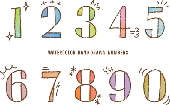watercolor vector colorful doodle numbers