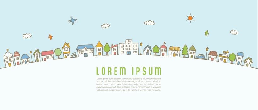 Hand drawn townscape background. vector illustration