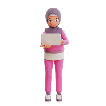 3d render cute muslim woman sporty png