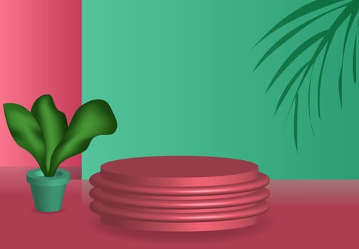 3d realistic podium showcase vector illustration , wall realistic advertising shop mockup display background interior