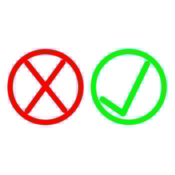 Set of tick icons on a white background. Green and red are great for true and false checking logos. Vector