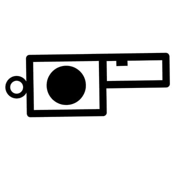 The referee whistle icon is black on a white background. Silhouette of loud sound for sports. vector