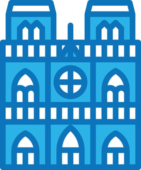 notre dame paris france landmark building - blue icon vector