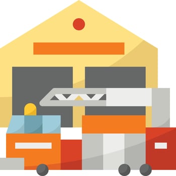 fire station burn car truck building - flat icon vector