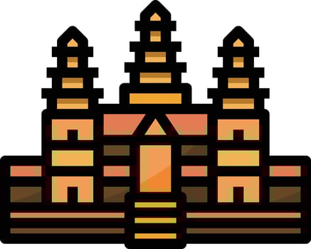 angkor wat cambodia landmark siem reap building - filled outline icon vector