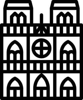 notre dame paris france landmark building - outline icon vector