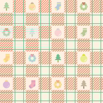 Tartan checked plaids old fashion with Christmas elements. Seamless fabric texture Christmas theme background. vector