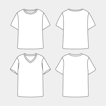 Front and Back View of Outline Short Sleeve T-Shirt Mockup Template vector