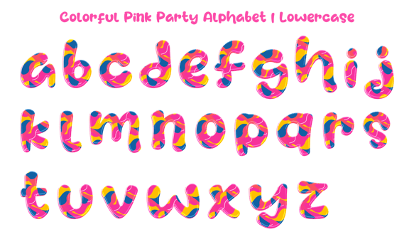 Colorful Pink Party Alphabet Set of letters, numbers, and symbols. png