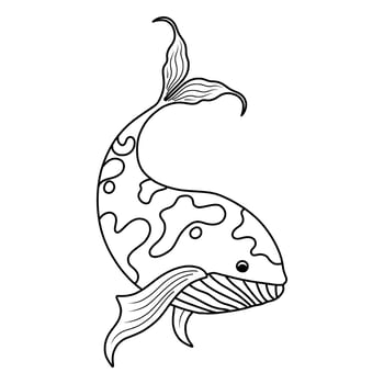 cute whale with doodle style. black and white illustration. vector