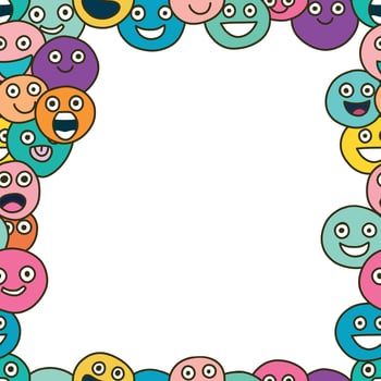 cute bright frame template for photos and text. multicolored faces. vector