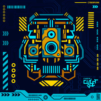 Loudspeaker electronic cyberpunk blue design with dark background. Abstract technology vector illustration.