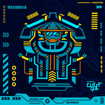 Samurai cyberpunk ninja design with dark background. Abstract technology vector illustration.